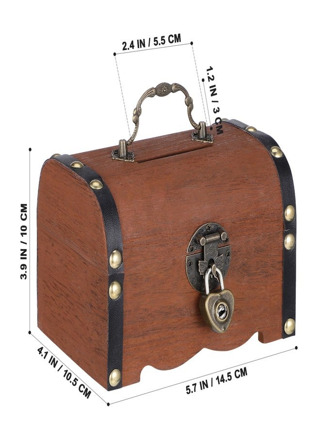 HEALEEP Piggy Bank for Adults:Vintage Wooden Pirate Treasure Chest Piggy Bank with Lock, for Coins, Jewelry & Classroom Fun(5.7X4.13X3.93) - Image 4